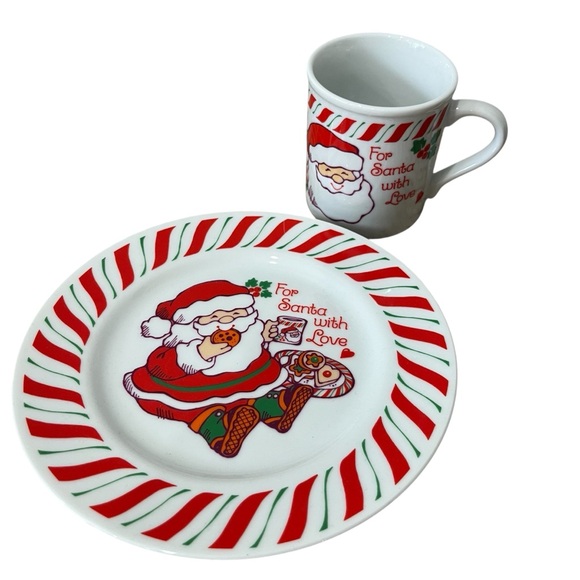 Vintage For Santa With Love Cookie Dish & Mug Current 1987 Japan Christmas - Picture 1 of 6